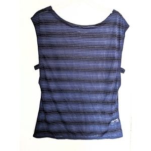 Athleta blue semi sheer open side yoga workout top